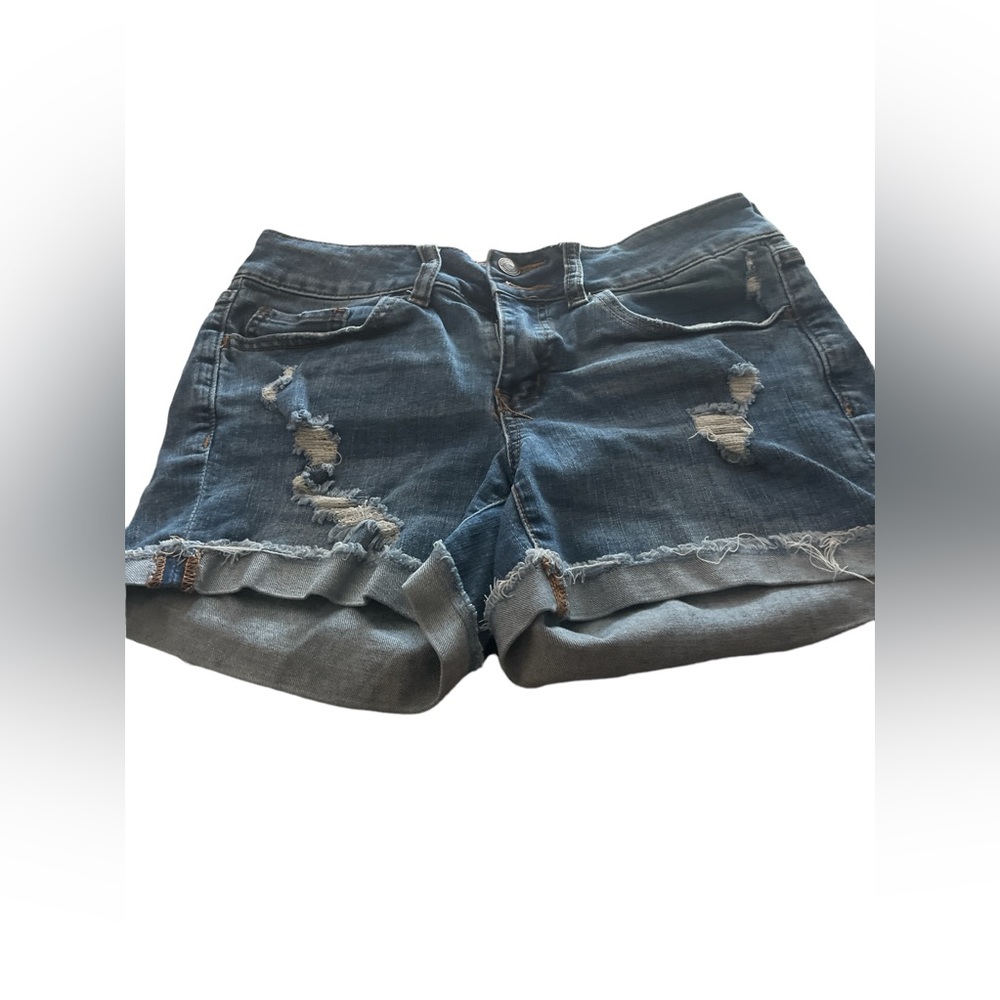 So Goods For Life  High Rise Midi ripped Denim Stretch booty shorts